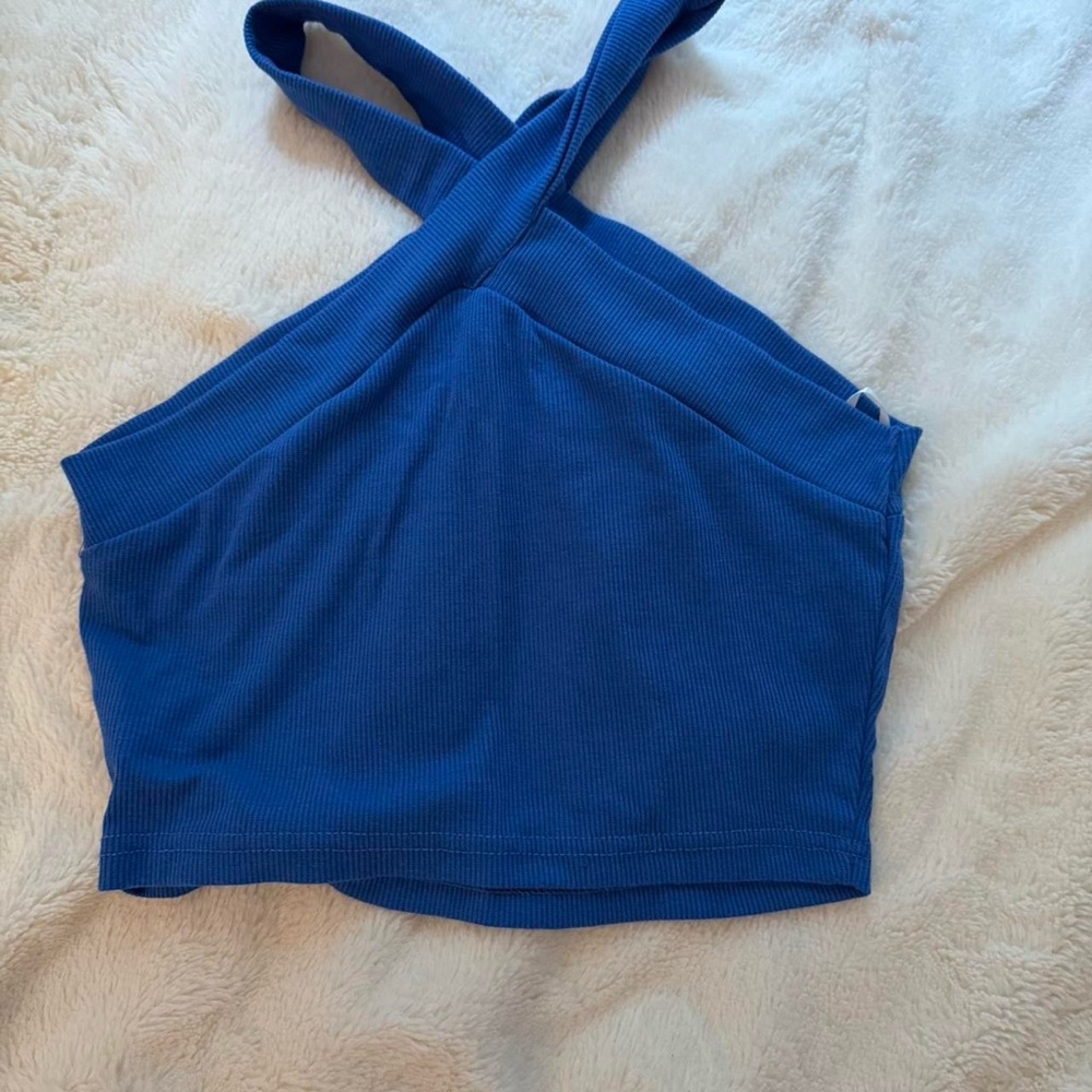 Blue Cross-Back Women's Top